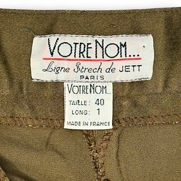Vtg 80s Votre Nom Paris Stretch Stirrup Pants M/L Olive Green High Waist France - Picture 5 of 7